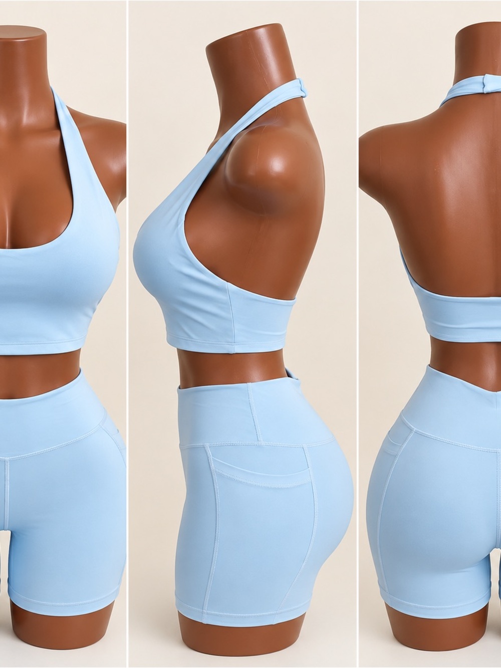 Light Blue Halter Sports Bra by